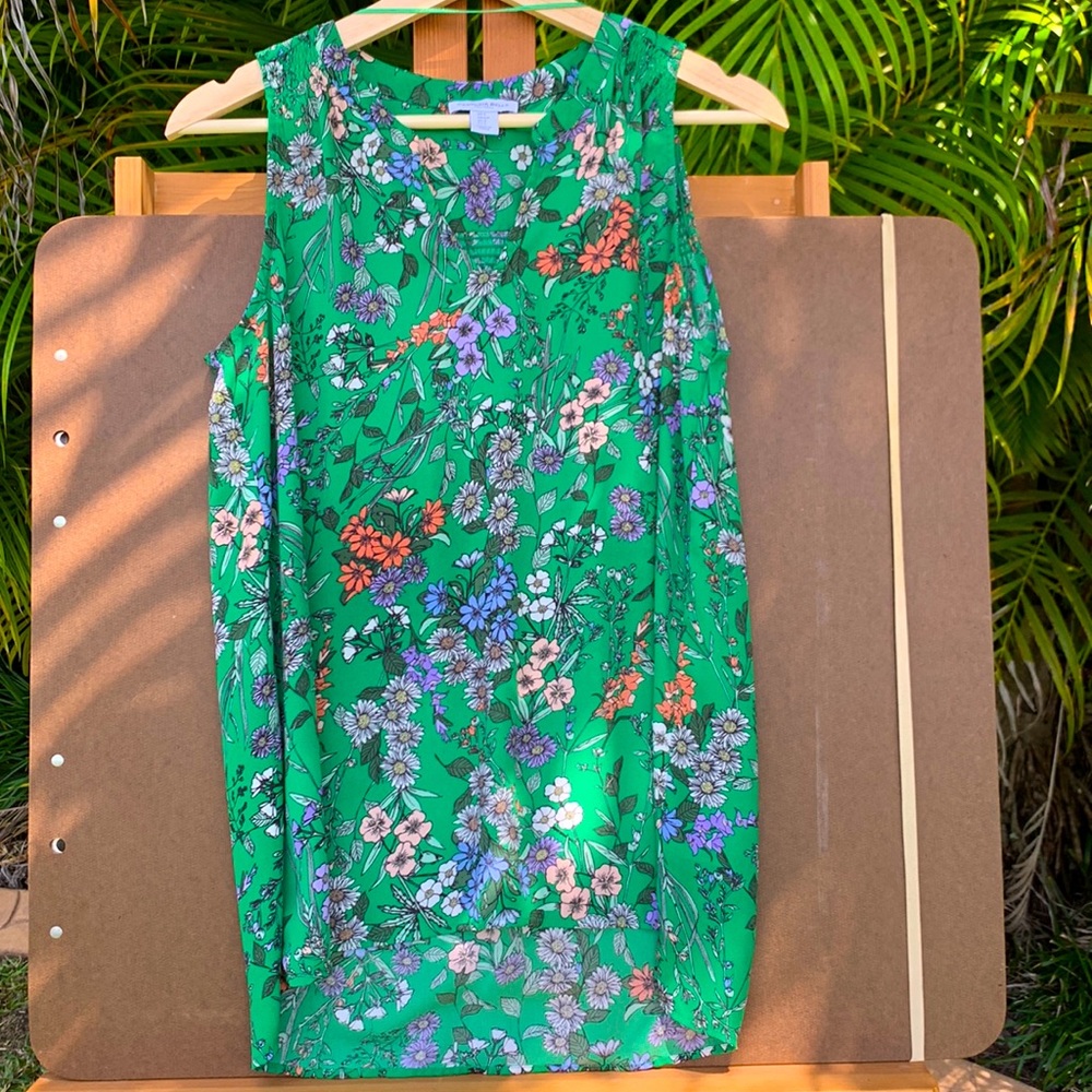 Carolina Belle, green, sleeveless, floral print, blouse top, size S
